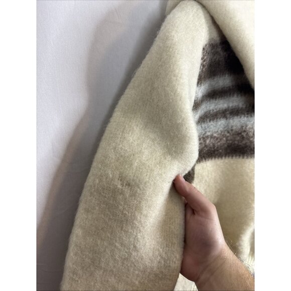 Vintage Myrna Wool Hooded Jacket Cream Brown Stripe 88% Wool Canada Women 5/6 - Picture 6 of 9